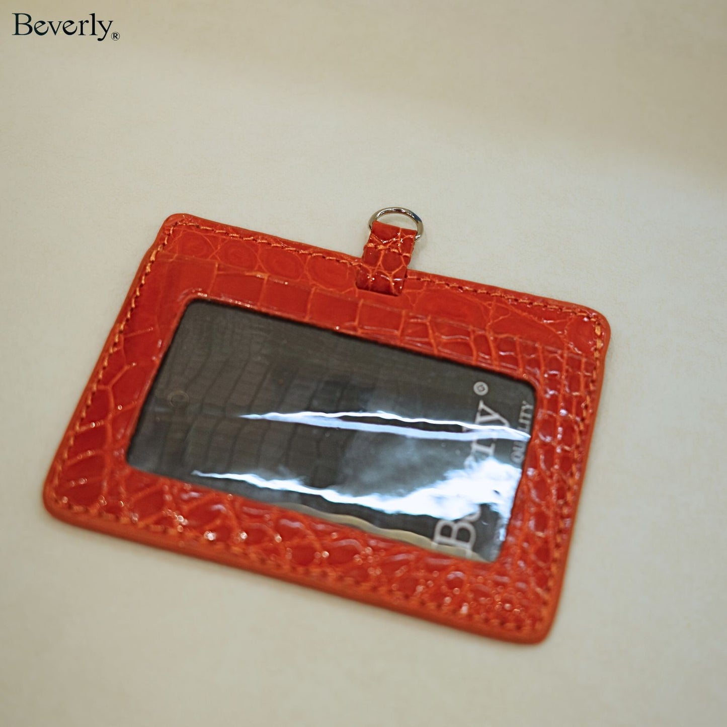 Horizontal Badge Holder in Crocodile Leather