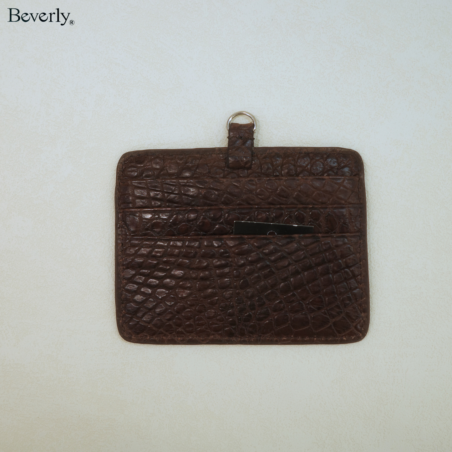 Horizontal Badge Holder in Crocodile Leather