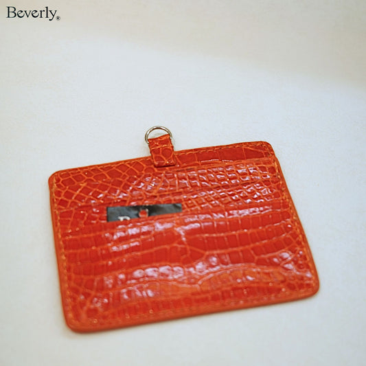 Horizontal Badge Holder in Crocodile Leather