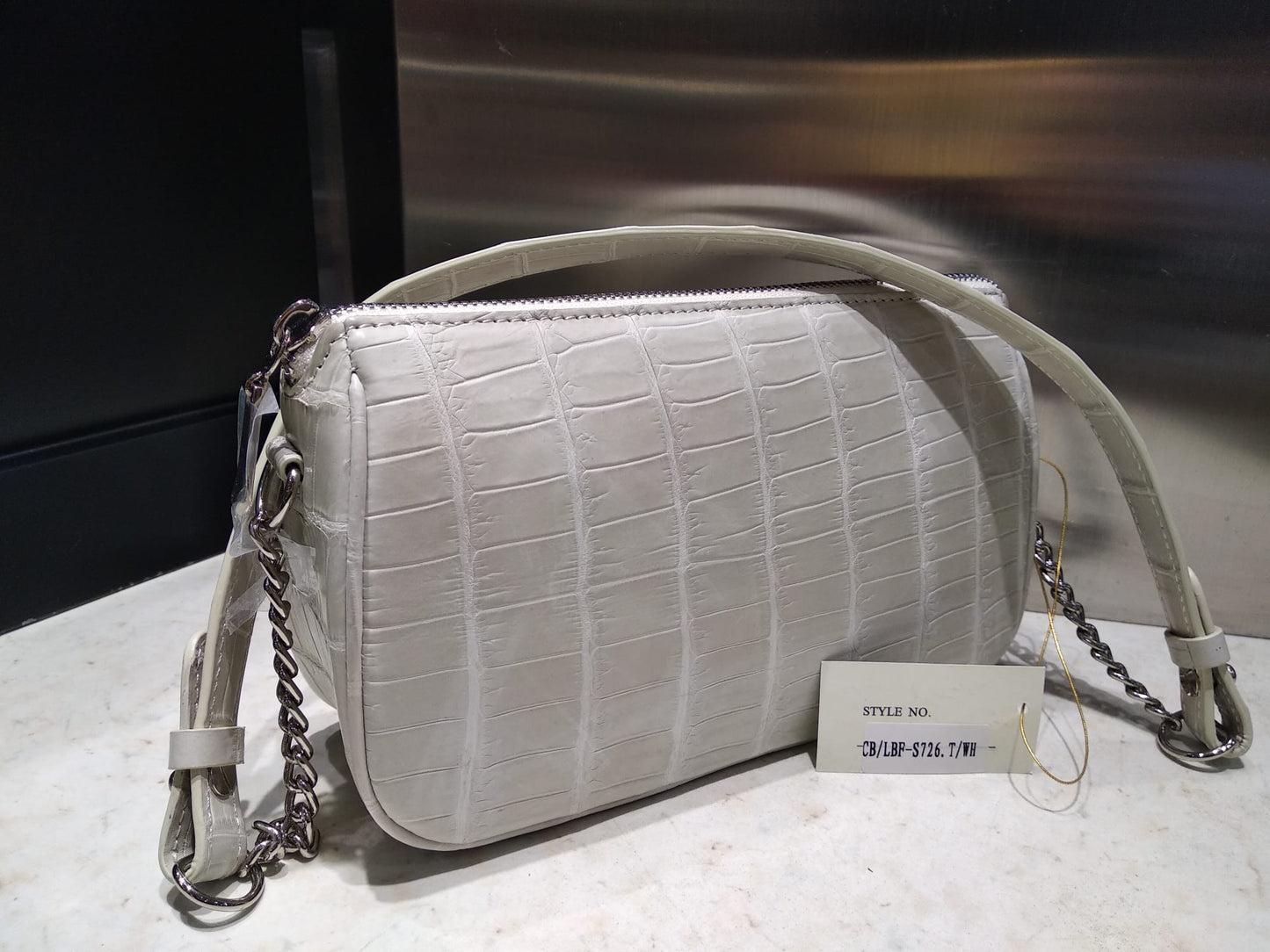 CB-LBF S726T-WH Women's Handbag in Crocodile Leather