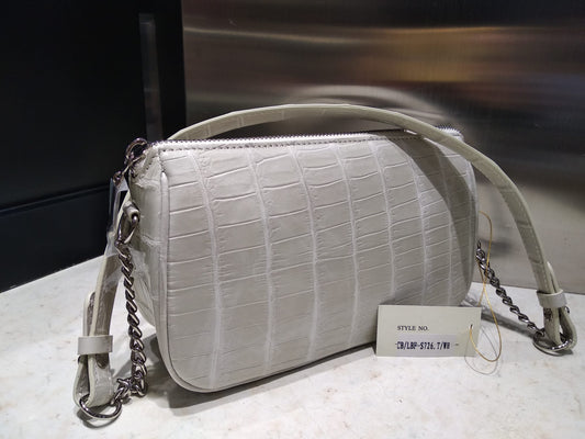 CB-LBF S726T-WH Women's Handbag in Crocodile Leather